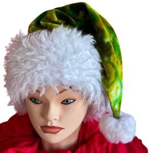 Unisex Santa Hat One Size Handmade Tie Dye Green Grinch Holiday Christmas NEW
